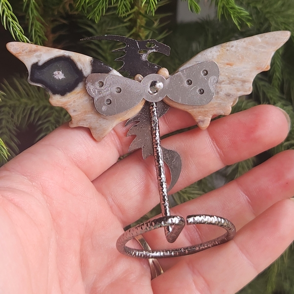 Volcano Agate Dragon Wings On Metal Stand. Crystal Decor - Picture 4 of 6